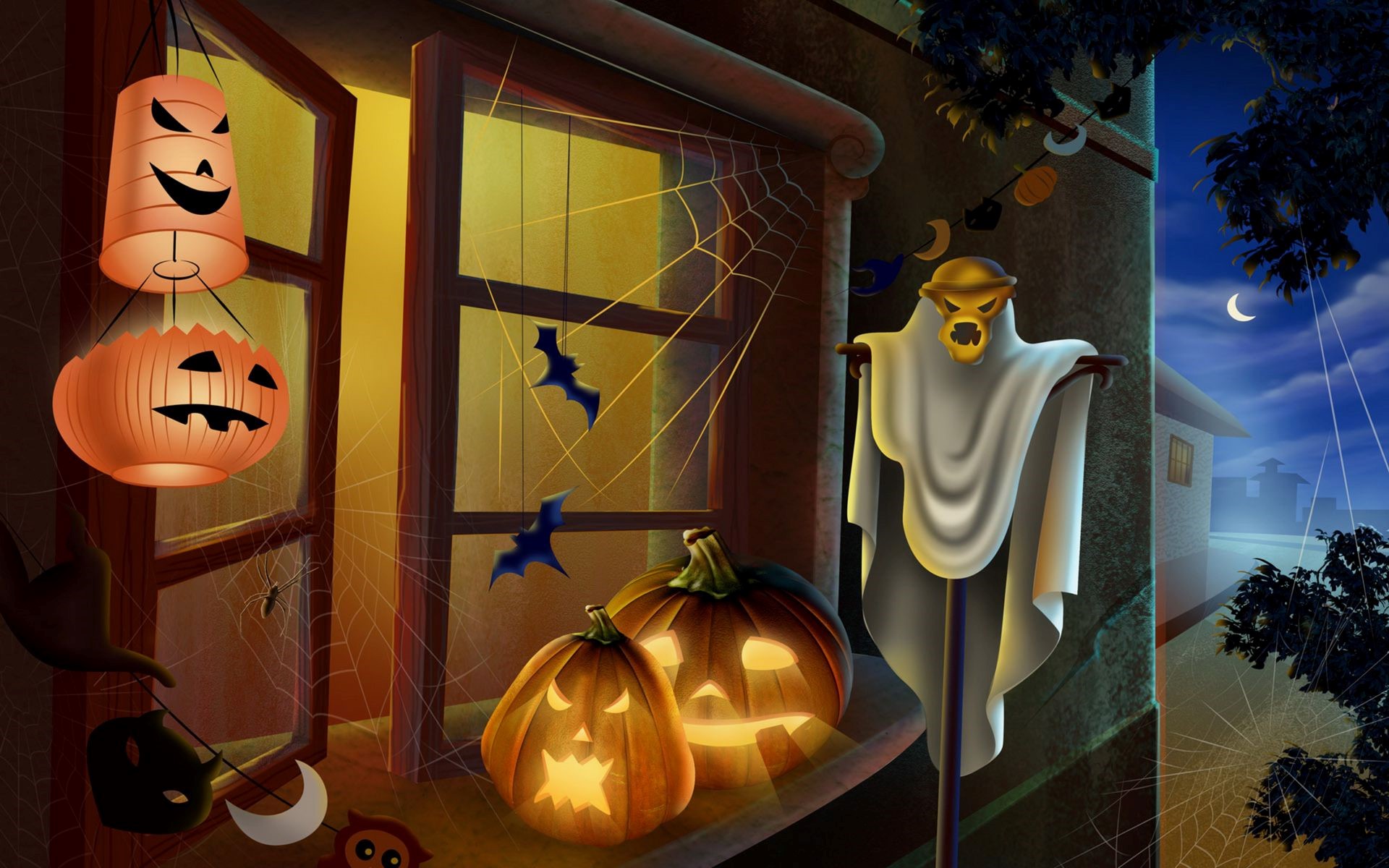 Halloween Pumpkins in The Window Ultra HD Wallpaper